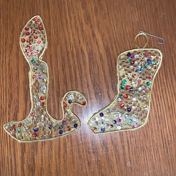 2 Vtg gold with spangles Christmas tree ornaments - Picture 2 of 6